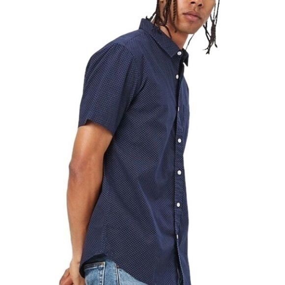 Forever 21 Navy Print Short Sleeved Shirt - Picture 1 of 10